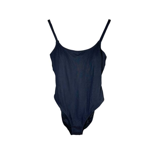 Andie Amalf Ribbed One-Piece Swimsuit Size Small Black Full Back Coverage - Picture 1 of 6